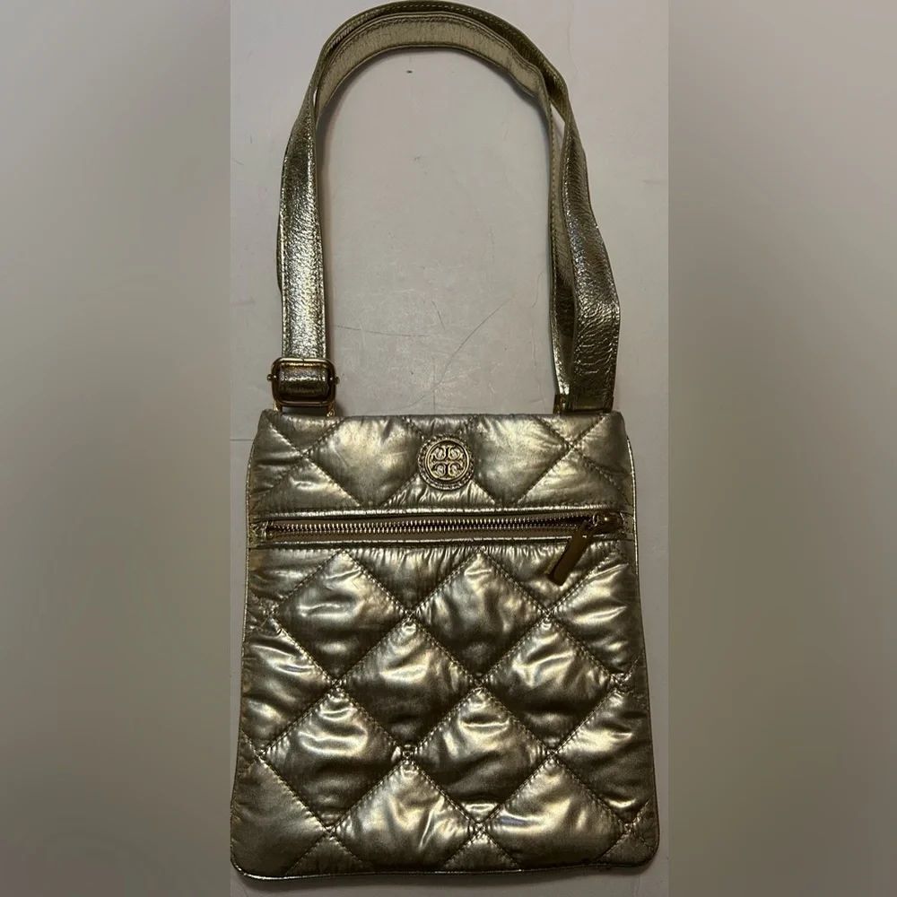Tory Burch Alice Swingpack Quilted Nylon gold Crossbody Bag Adj Strap